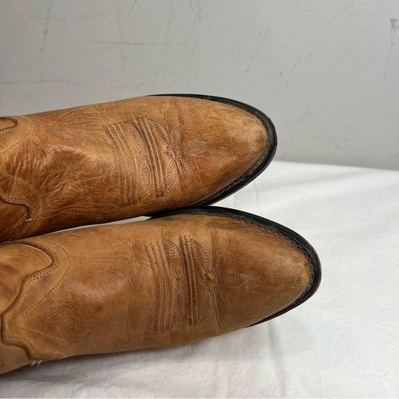 Old West tan brown leather womens cowboy cowgirl boots size 8 - Picture 7 of 12